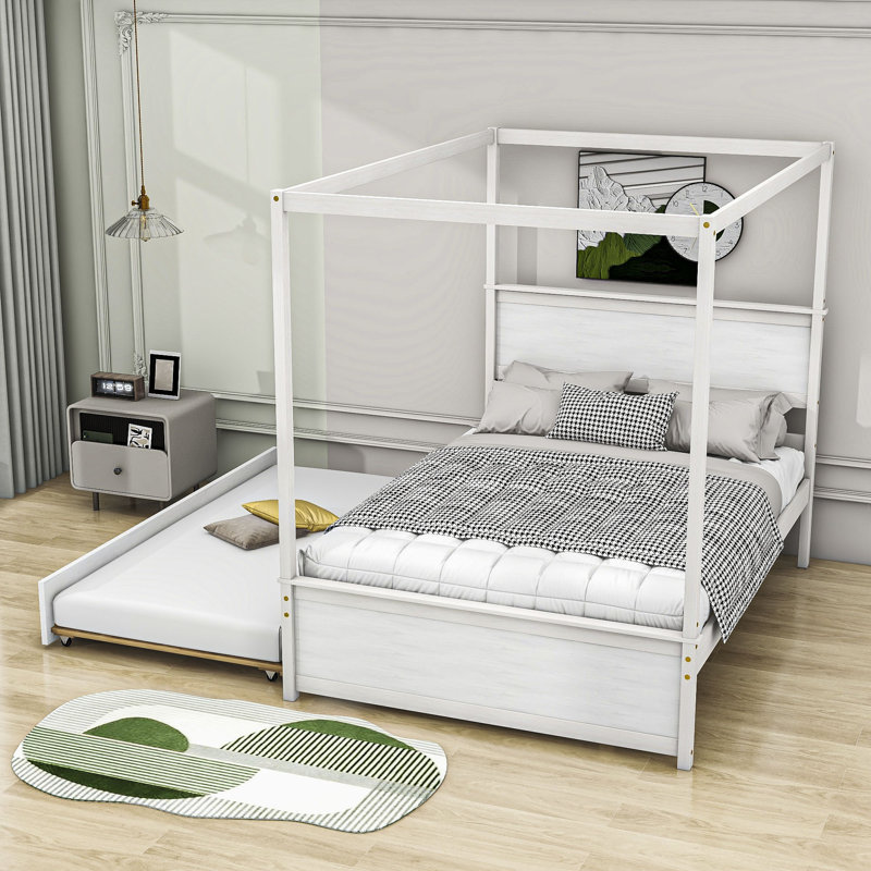 Harriet Bee Ignaz Full Size Wood Canopy Bed With Headboard Harriet Bee Ignaz Full Size Wood Canopy Bed With Headboard